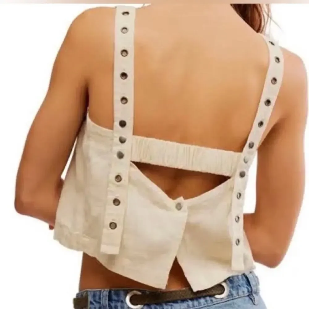 Free People Syd Grommet Tank Linen Cropped Size Medium NWT